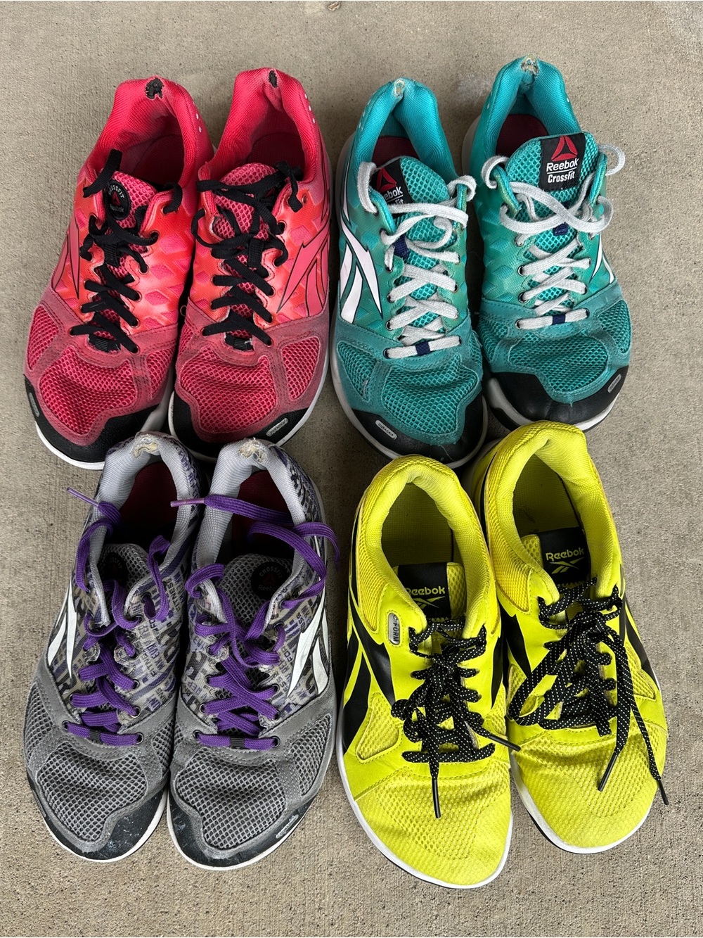 4 Reebok Women's Athletic Shoe Lot - Pink, Teal, Purple, Yellow